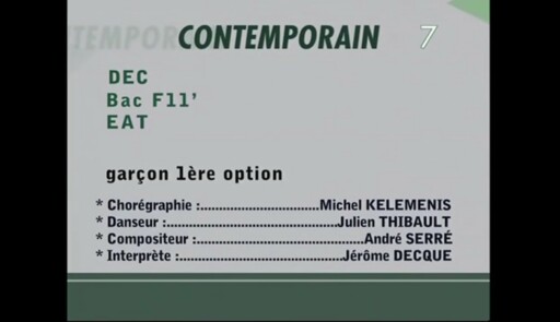 Miniature de la vidéo Epreuves de danse 2005. Danse contemporaine. Variation 7 garçon 1ère option