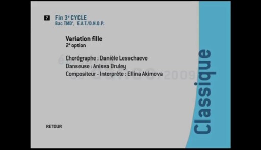 Miniature de la vidéo Epreuves de danse 2009. Danse classique. Variation 7 fille 2e option