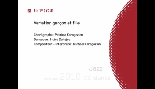 Miniature de la vidéo Epreuves de danse 2010. Danse Jazz. Variation 14 garçon et fille