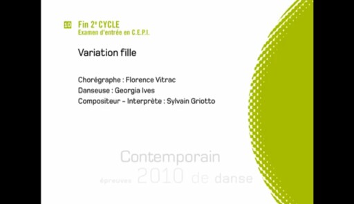 Miniature de la vidéo Epreuves de danse 2010. Danse contemporaine. Variation 10 fille