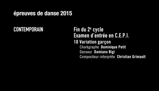 Miniature de la vidéo Epreuves de danse 2015. Danse contemporaine.  Variation 10 garçon