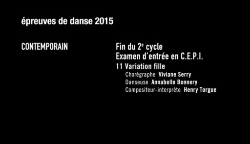 Miniature de la vidéo Epreuves de danse 2015. Danse contemporaine. Variation 11 fille