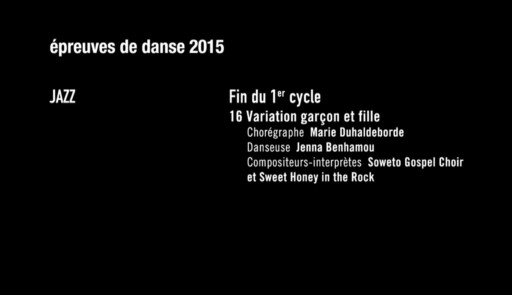 Miniature de la vidéo Epreuves de danse 2015. Danse jazz. Variation 16 garçon et fille